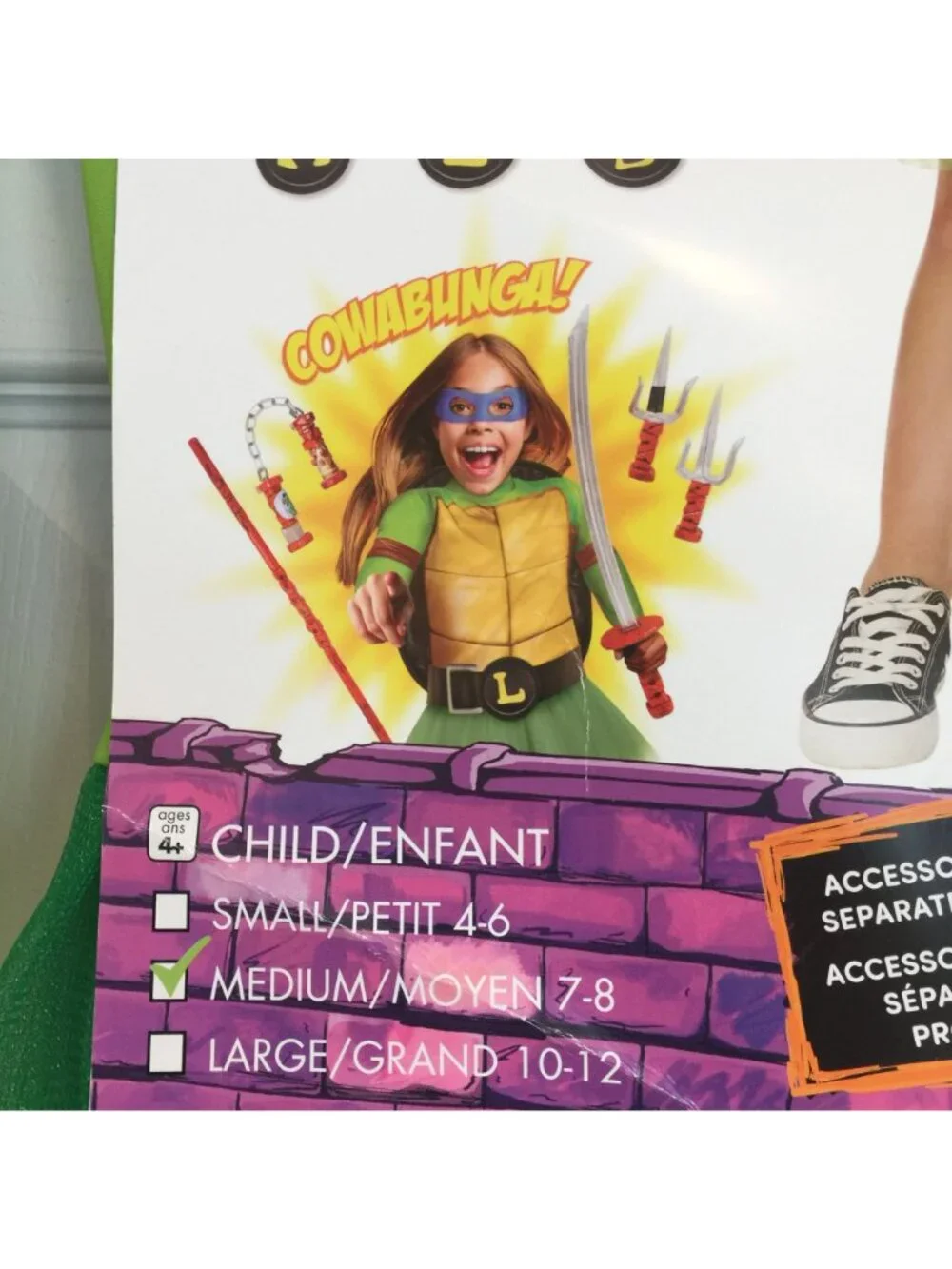 nickelodeon Teenage Mutant Ninja Turtles 4 in 1 Dress Costume Size Medium 7-8
